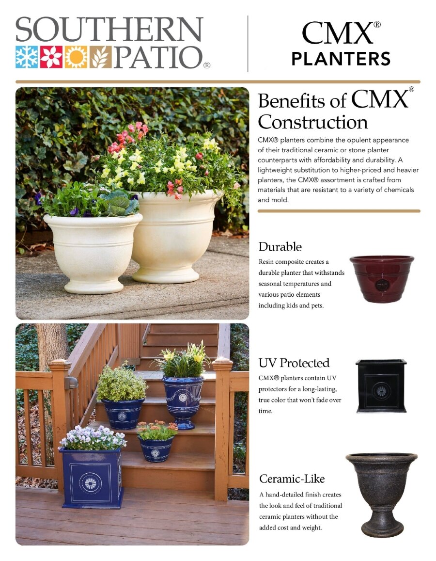 Chart shows benefits and features of ceramic planters